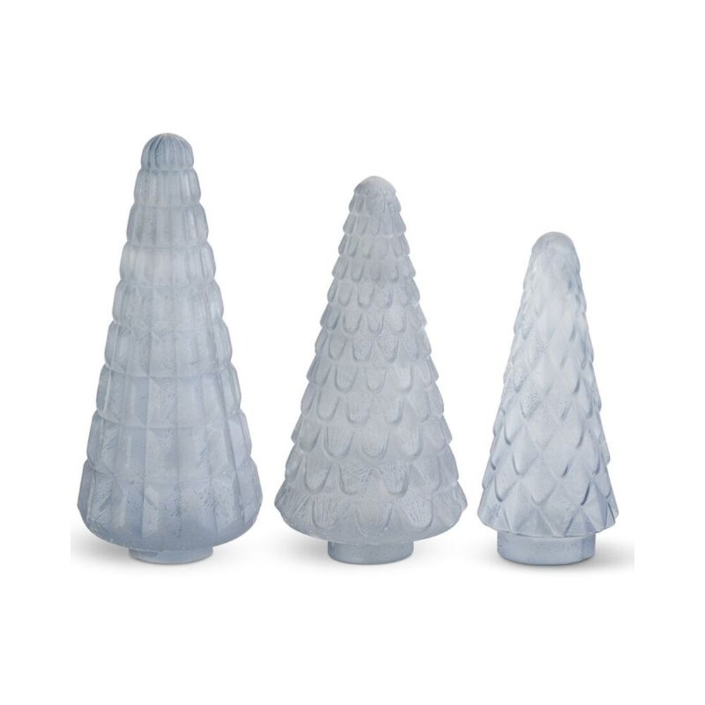 K&K Interiors Set Of 3 Embossed Frosted Glass Pinecone Trees, Blue